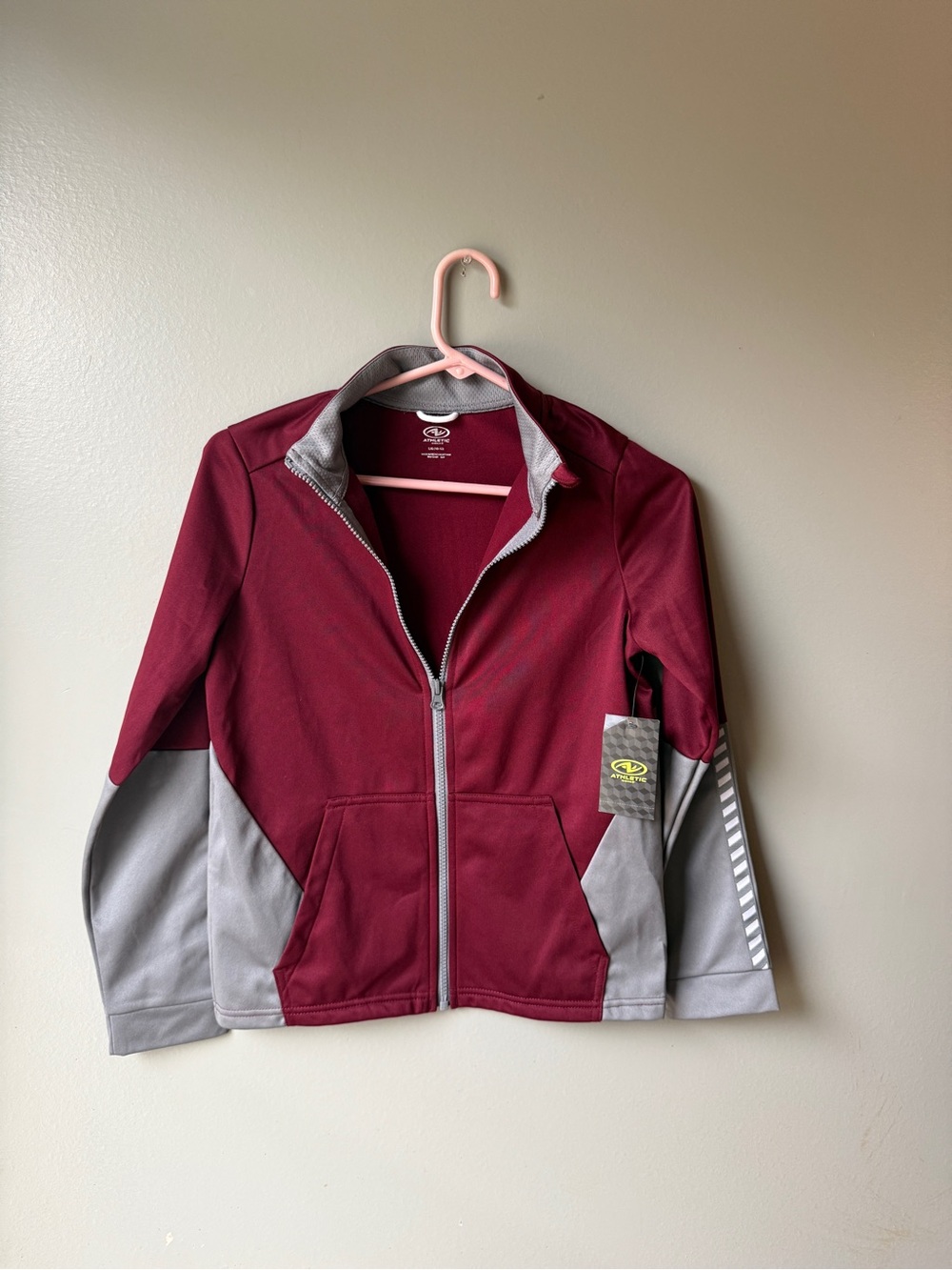 NWT Girls Full Zip Athletic Track Jacket Burgundy Gray Size Large 10-12